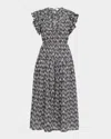 Ulla Johnson Kairi Printed Flutter-sleeve Midi Dress In Gray