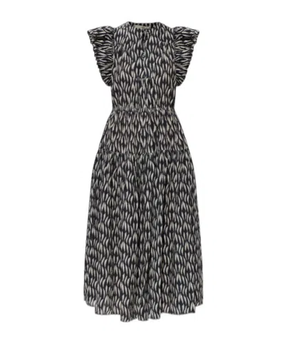 Ulla Johnson Kairi Ruffled Print Midi Dress In Black