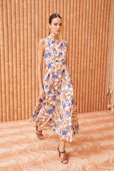 Ulla Johnson Kaiya Sleeveless Floral Poplin Fit & Flare Midi Dress In Magnolia
