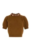 Ulla Johnson Kalani Embroidered Cashmere Pullover In Brown