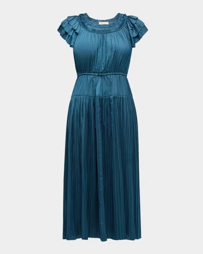 Ulla Johnson Kalesta Pleated Ruffle Mini Dress In Neptune