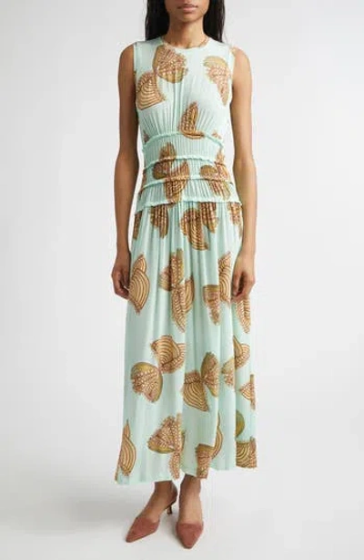 Ulla Johnson Kamaria Botanical Pleated Midi Dress In Blue