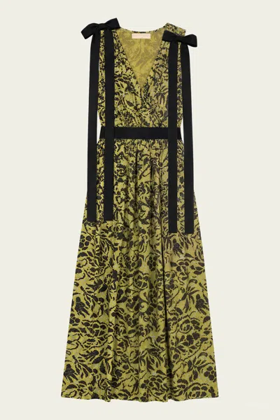 Ulla Johnson Karina Cotton Bow Dress In Chartreuse In Multi