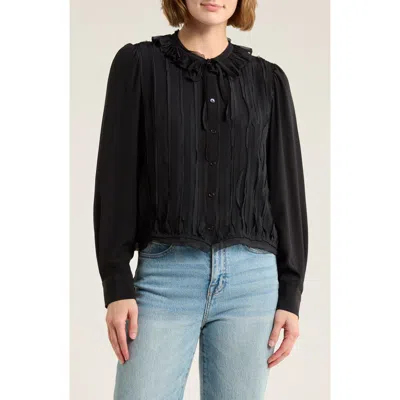 Ulla Johnson Karla Pintuck Pleated Silk Top In Black