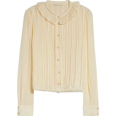 Ulla Johnson Karla Pintuck Pleated Silk Top In Cowrie