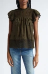 Ulla Johnson Kassi Ruffled Broderie Anglaise Cotton Top In Militaire
