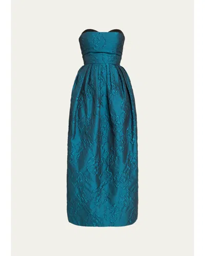 Ulla Johnson Katerina Strapless Jacquard Midi Dress In Blue