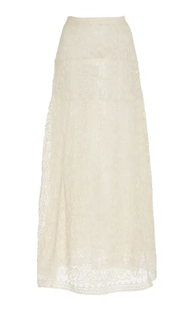 Ulla Johnson Katja Embroidered Tulle Maxi Skirt In Ivory