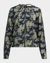 Ulla Johnson Kavi Floral Long-sleeve Blouse In Minuit