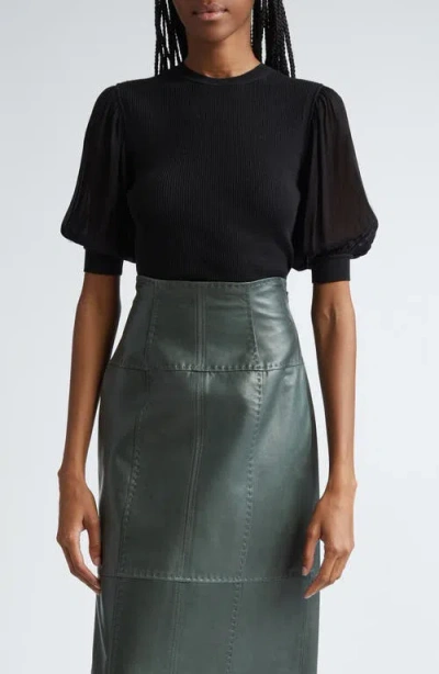 Ulla Johnson Kayla Mixed Media Wool & Silk Sweater In Noir