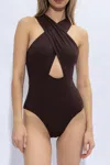 Ulla Johnson Kieran Crossover High-neck One-piece Swimsuit In Brown