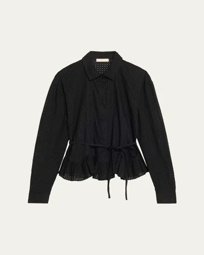 Ulla Johnson Kelila Long-sleeve Button-front Cotton Top In Black