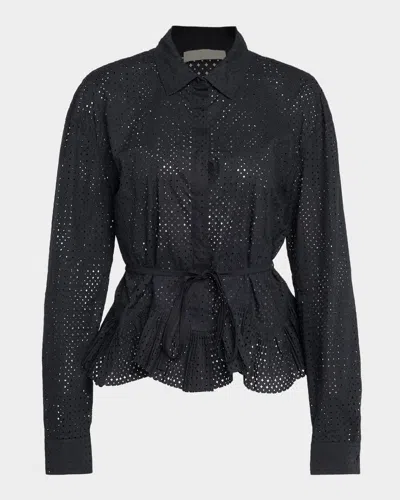 Ulla Johnson Kelila Long-sleeve Button-front Cotton Top In Black