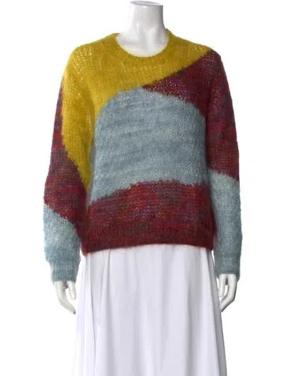 Pre-owned Ulla Johnson Kid Mohair Colorblock Pattern Sweater In Red