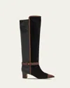 Ulla Johnson Kiki Patchwork Suede And Leather Over-the-knee Boots In Black