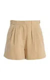 Ulla Johnson Kira Pleated Cotton Mini Shorts In Brown