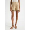 Ulla Johnson Kira Pleated Cotton Mini Shorts In Neutral