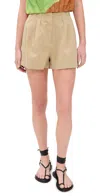 Ulla Johnson Kira Pleated Cotton Mini Shorts In Brown