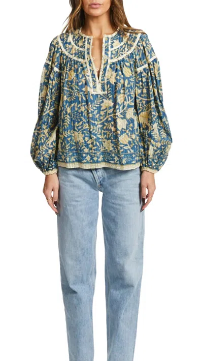 Ulla Johnson Kirana Gathered Floral Button-front Blouse In Blue