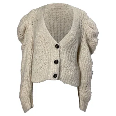 Ulla Johnson Knitted Bishop Sleeve Cardigan In Cream Wool