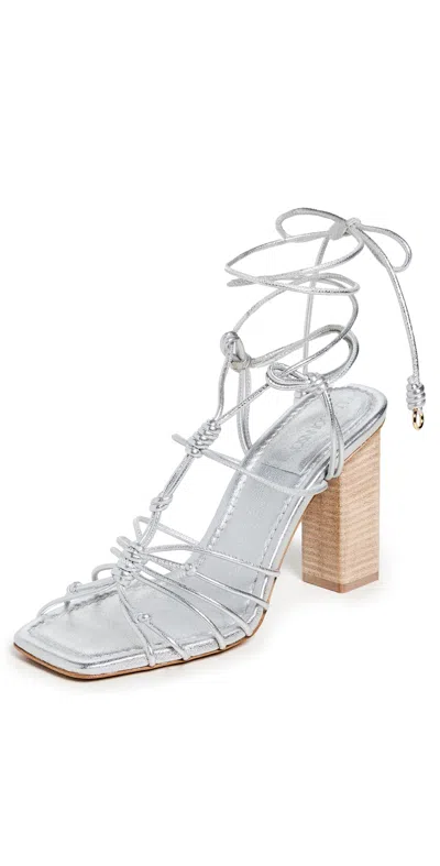 Ulla Johnson Women's 100mm Knotted Metallic Leather Ankle-wrap Sandals In Silver