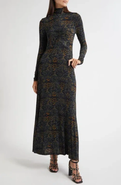 Ulla Johnson Koa Allover Print Long Sleeve Jersey Dress In Black
