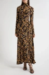 Ulla Johnson Koa Allover Print Long Sleeve Jersey Dress In Burgundy