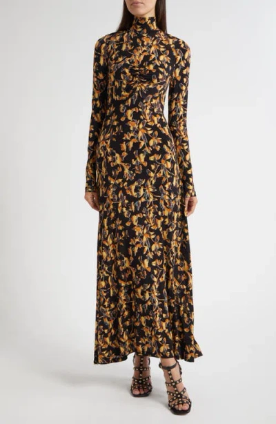 Ulla Johnson Koa Allover Print Long Sleeve Jersey Dress In Burgundy