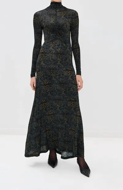Ulla Johnson Koa Jersey Ruched Front Turtleneck Dress In Desert Jasper In Black