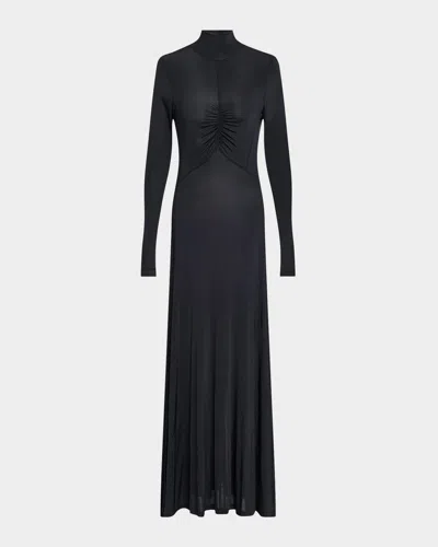 Ulla Johnson Koa Ruched Jersey Turtleneck Maxi Dress In Black