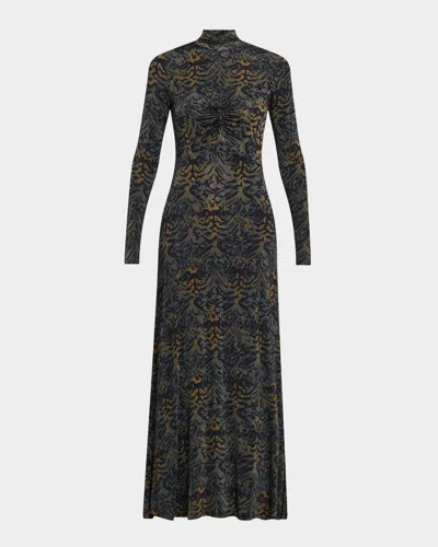 ULLA JOHNSON KOA RUCHED JERSEY TURTLENECK MAXI DRESS