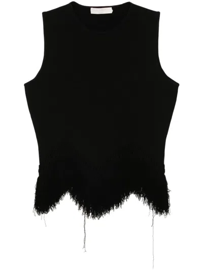 Ulla Johnson Koa Fringed Knitted Top In Black  