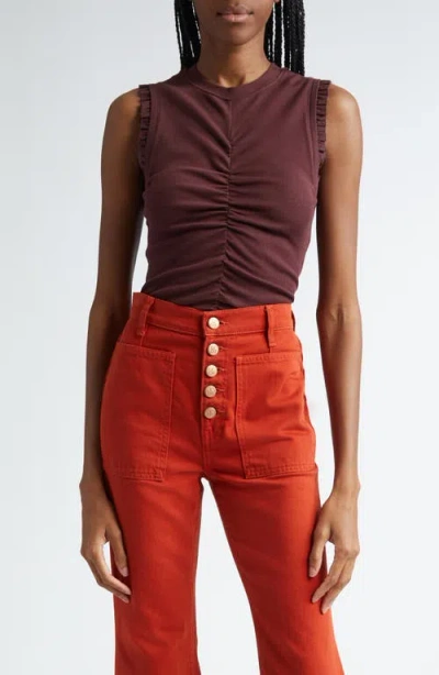 Ulla Johnson Kyla Ruched Sleeveless Cotton Top In Bordeaux
