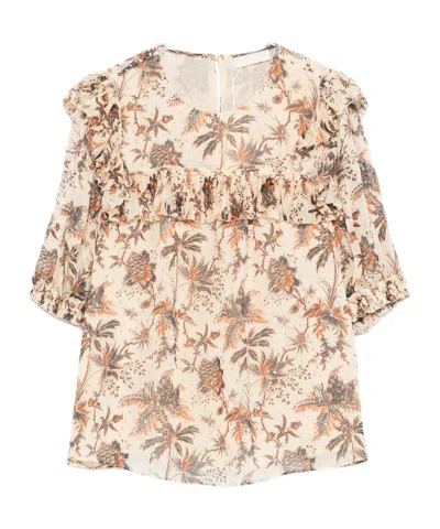 Ulla Johnson Lace-edged Floral Blouse In Neutral