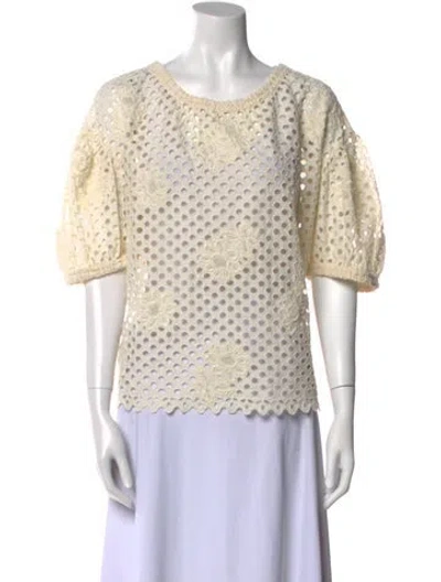 Pre-owned Ulla Johnson Lace Pattern Bateau Neckline Blouse In Neutral