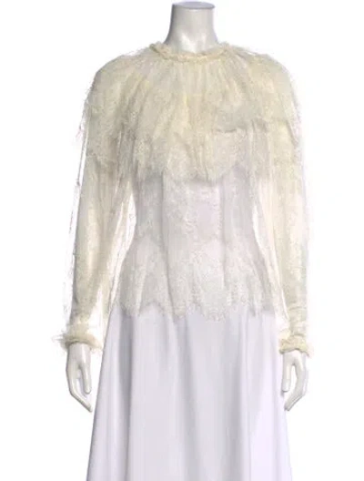 Pre-owned Ulla Johnson Lace Pattern Crew Neck Blouse In Neutrals