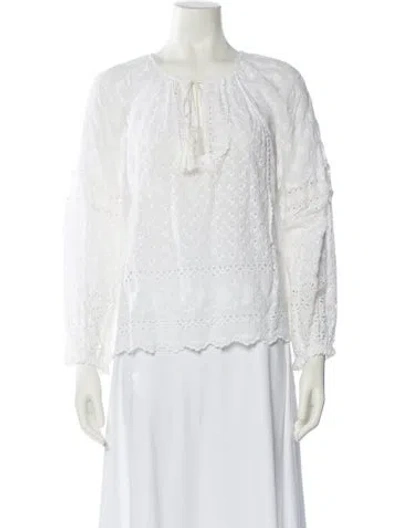 Pre-owned Ulla Johnson Lace Pattern Crew Neck Blouse In White