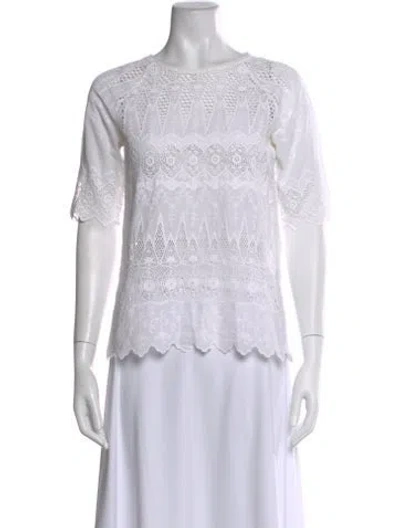 Pre-owned Ulla Johnson Lace Pattern Crew Neck Blouse In White