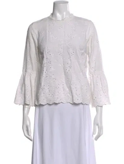 Pre-owned Ulla Johnson Lace Pattern Crew Neck Blouse In White