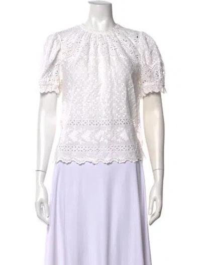 Pre-owned Ulla Johnson Lace Pattern Crew Neck Blouse In White