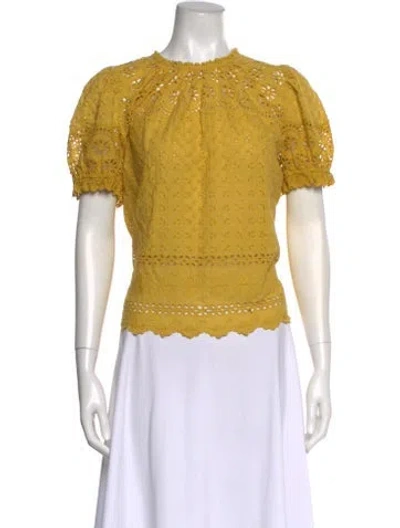 Pre-owned Ulla Johnson Lace Pattern Crew Neck Blouse In Yellow