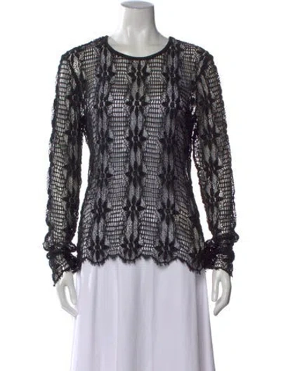 Pre-owned Ulla Johnson Lace Pattern Crew Neck Sweater In Black