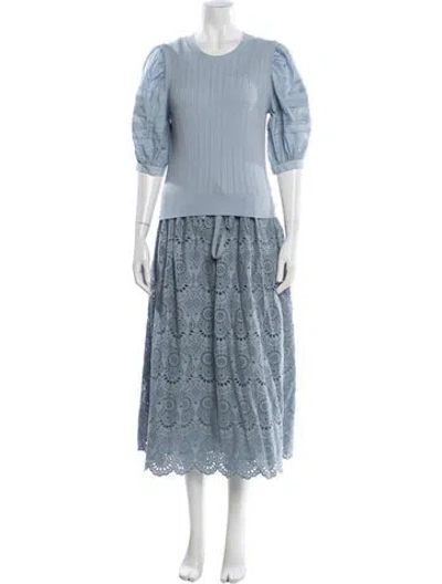 Pre-owned Ulla Johnson Lace Pattern Eyelet Trim Skirt Set In Blue