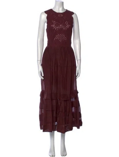 Pre-owned Ulla Johnson Lace Pattern Long Dress In Burgundy