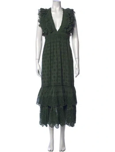 Pre-owned Ulla Johnson Lace Pattern Long Dress In Green