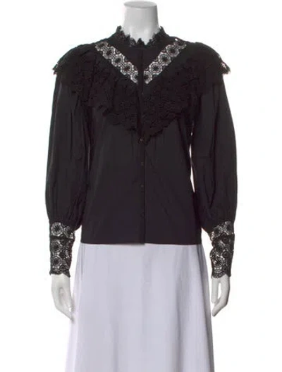 Pre-owned Ulla Johnson Lace Pattern Long Sleeve Blouse In Black