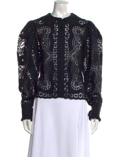 Pre-owned Ulla Johnson Lace Pattern Long Sleeve Blouse In Black