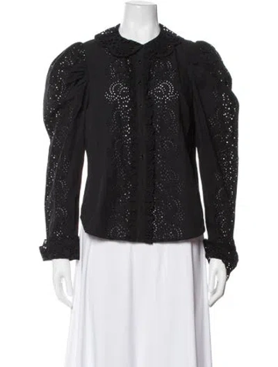 Pre-owned Ulla Johnson Lace Pattern Long Sleeve Blouse In Black