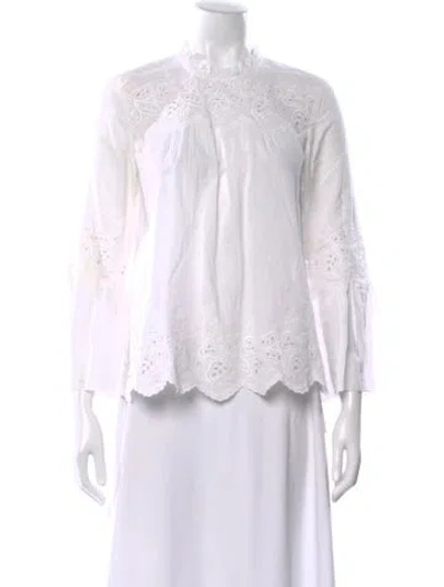 Pre-owned Ulla Johnson Lace Pattern Long Sleeve Blouse In White