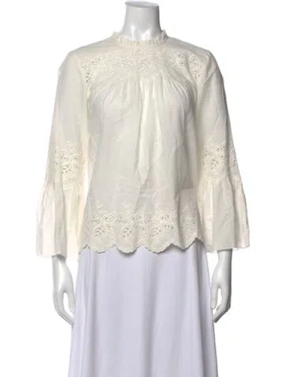 Pre-owned Ulla Johnson Lace Pattern Long Sleeve Blouse In White